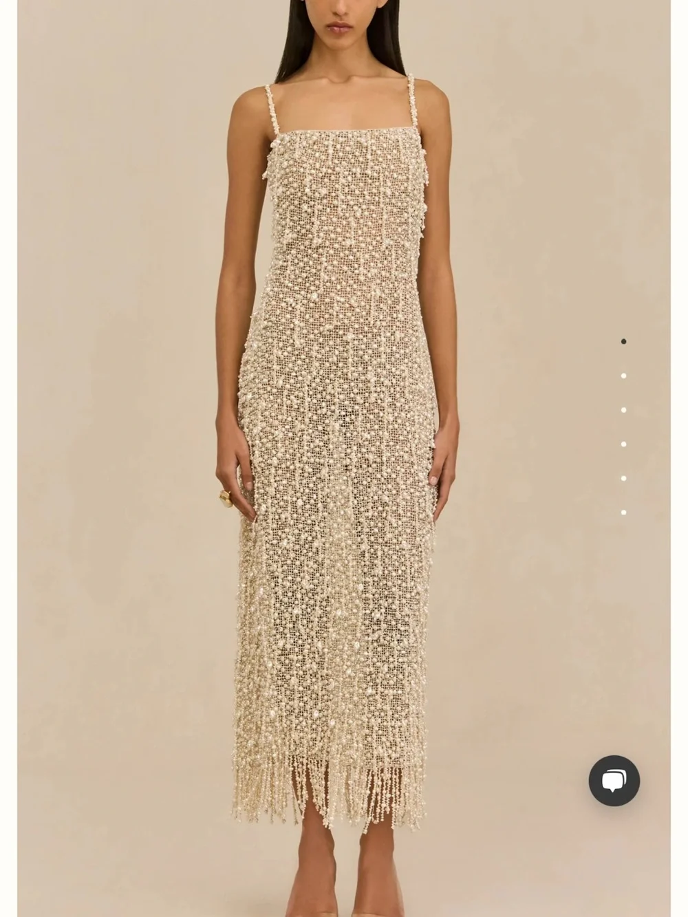 cult gaia ginevra gown- Ivory Beaded Fringe Midi Dress - Picture 6 of 6